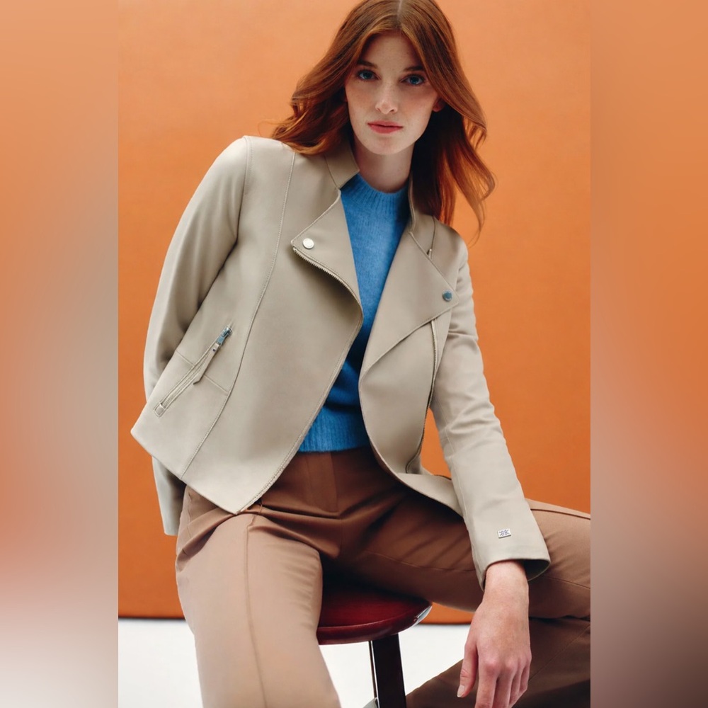 Soia & Kyo Saskia Light Beige Leather Moto Jacket